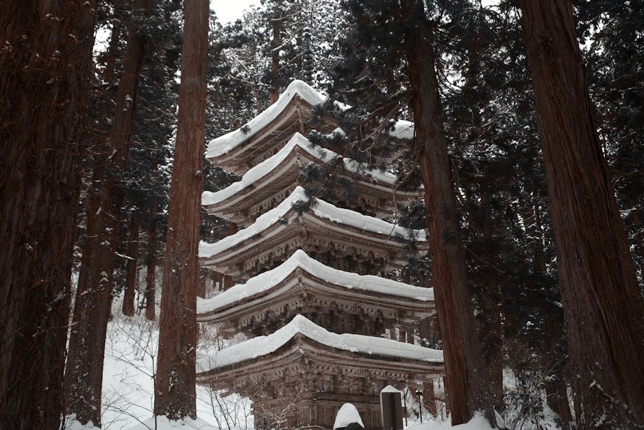 Haguro-san Five-Story Pagoda in snow