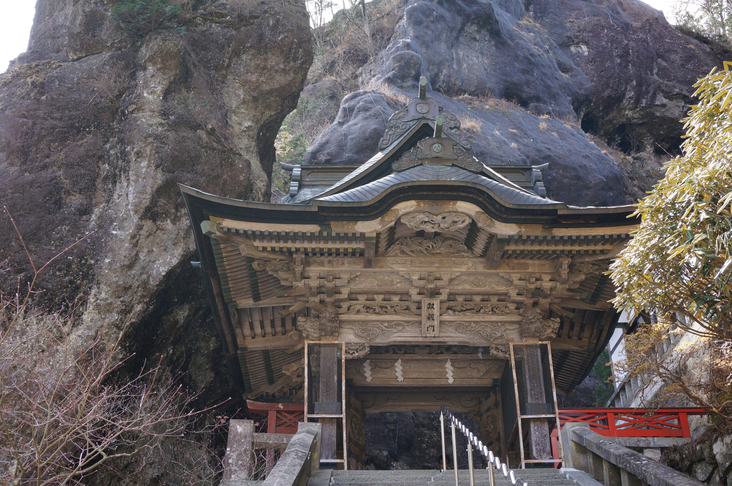 The Soryu-mon gate with a massive boulder directly behind it
