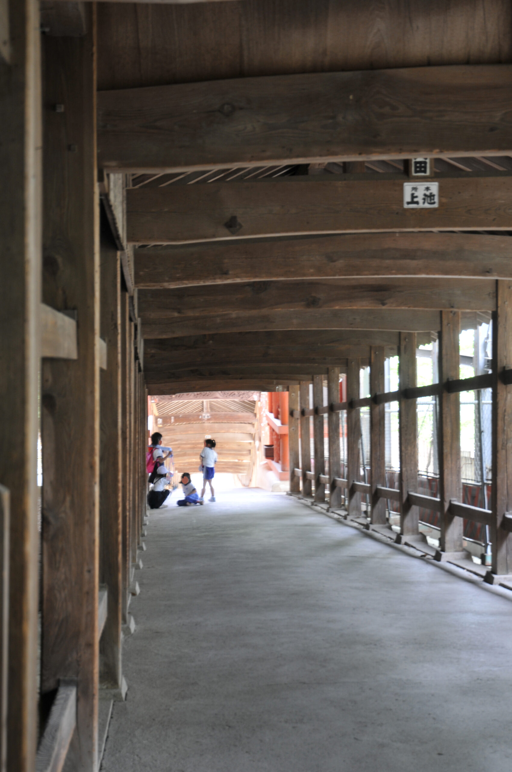 Inside the covered corridor of Kibitsu Shrine