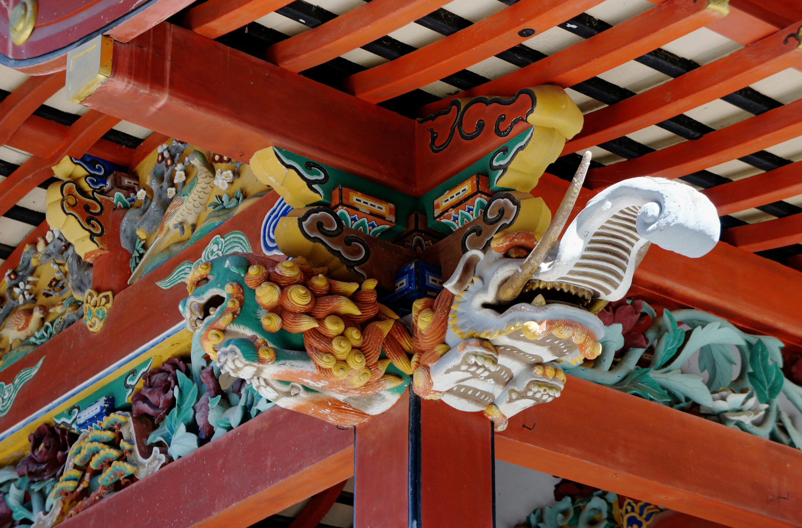 Ornate polychrome carvings on the main hall
