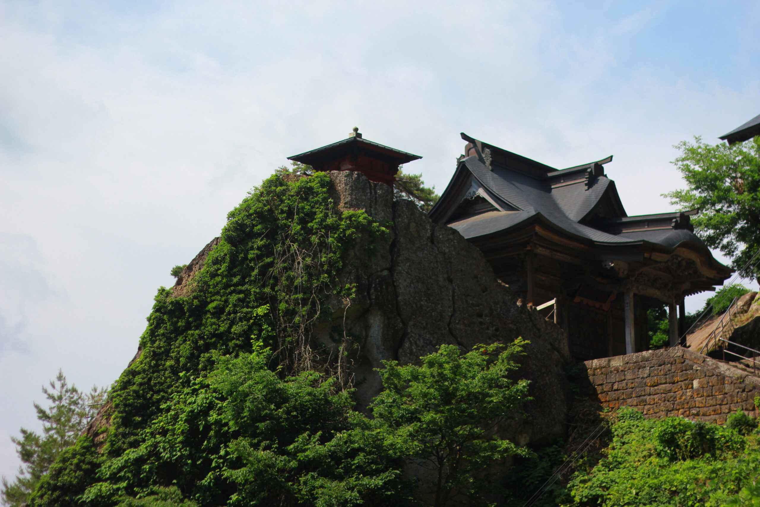 Yamadera temple buildings on cliff
