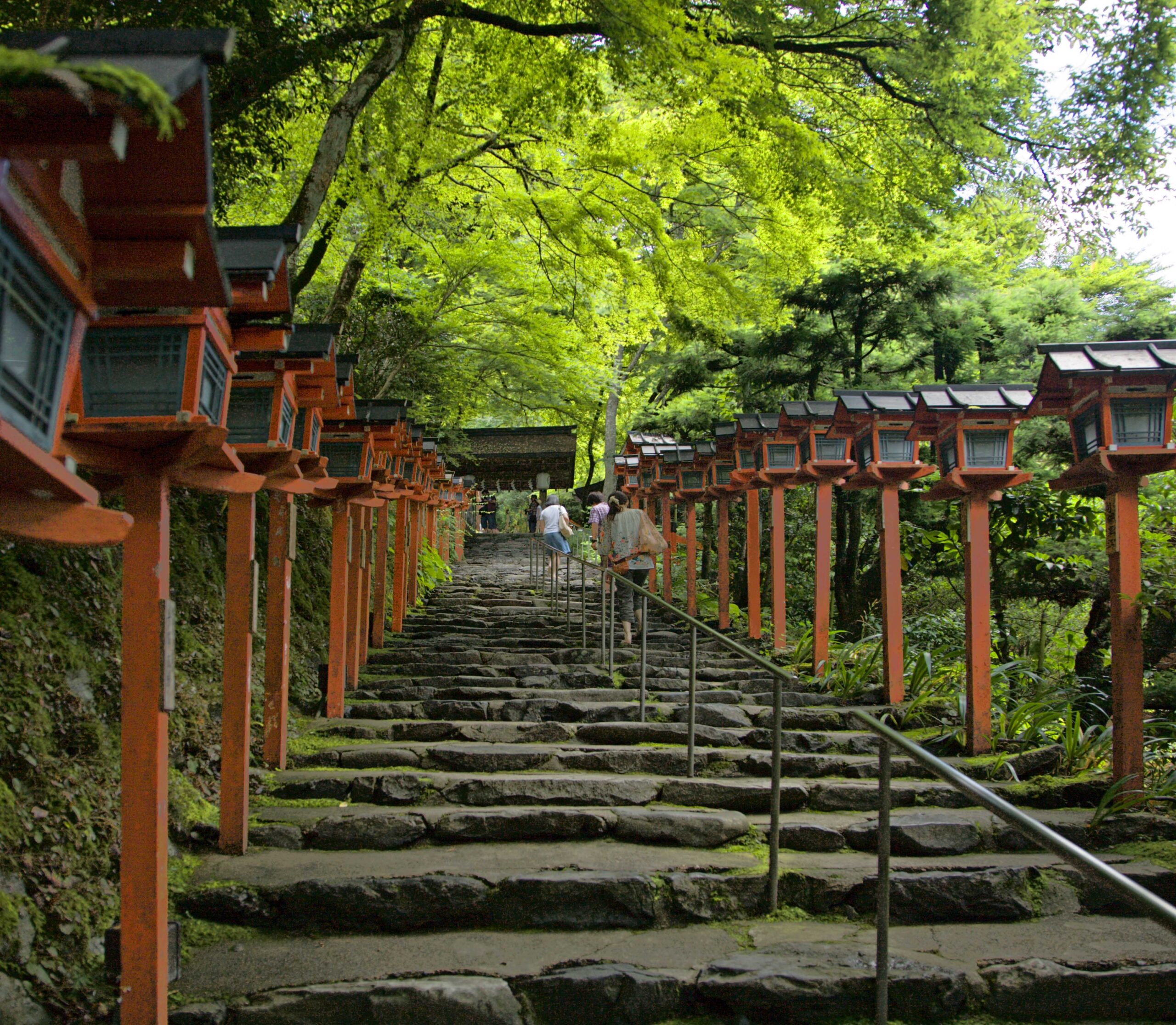 Climbing the lantern-lined stone steps